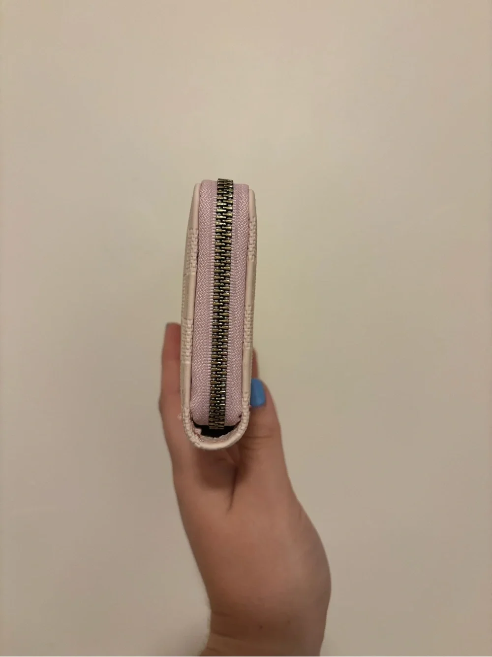 Checkered Zip-Around Wallet in Soft Pink
